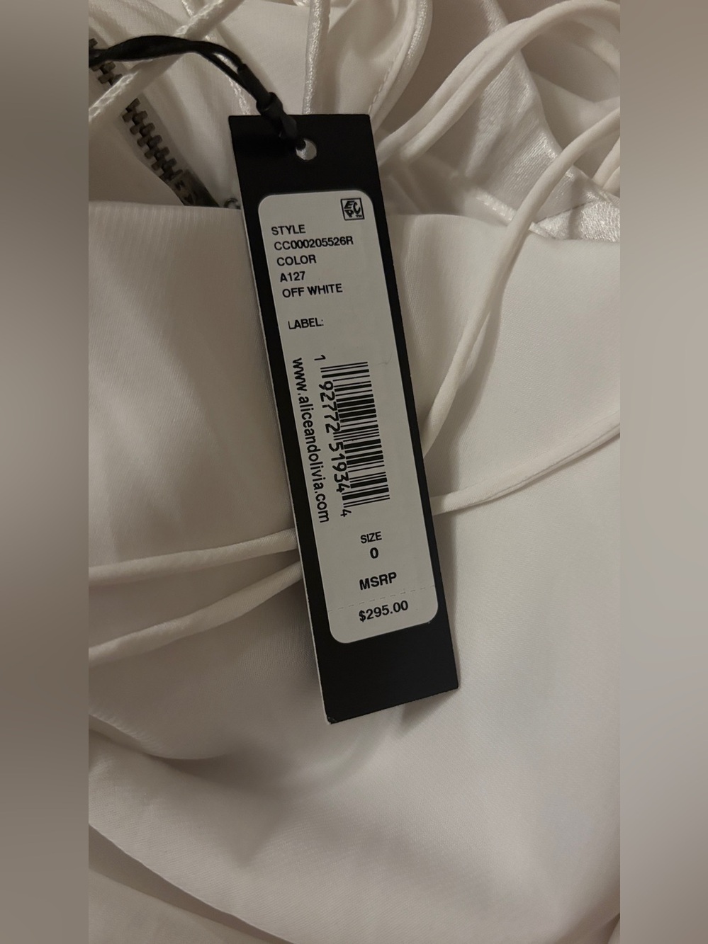 NWT Alice + Olivia $295 Off White Satin Cowl Neck Mini Dress Size 0 - Picture 9 of 9